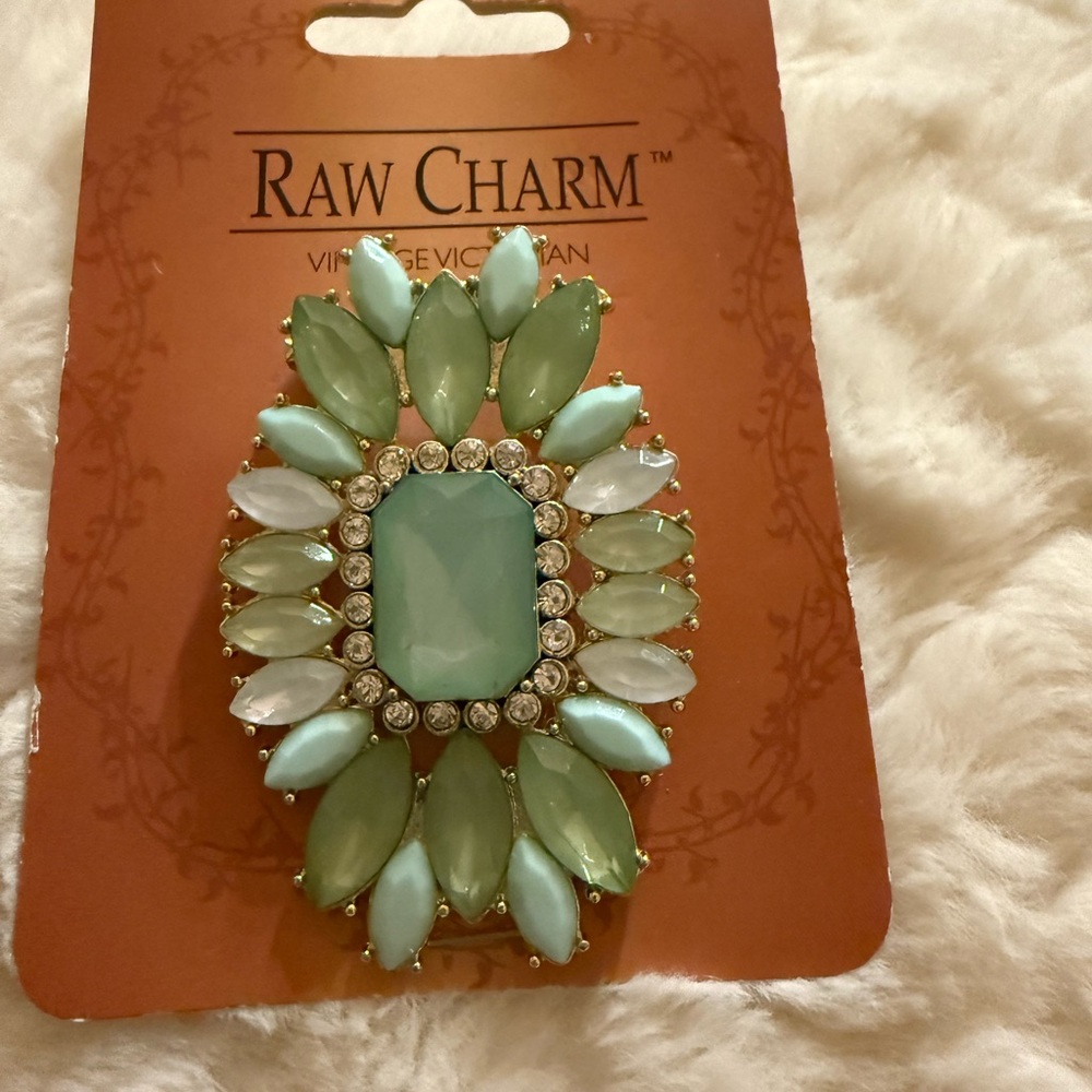 Aqua and White Crystal Brooch